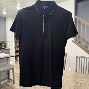 Express Men’s Black Polo with Orange Contrast Trim